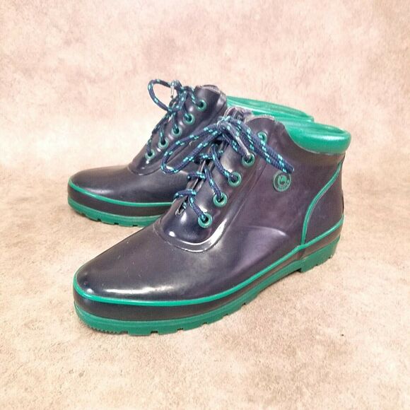Sporto Womens   Size 8 Blue Green Rubber Lace Up Rain Boot Ankle Booties - Picture 6 of 9